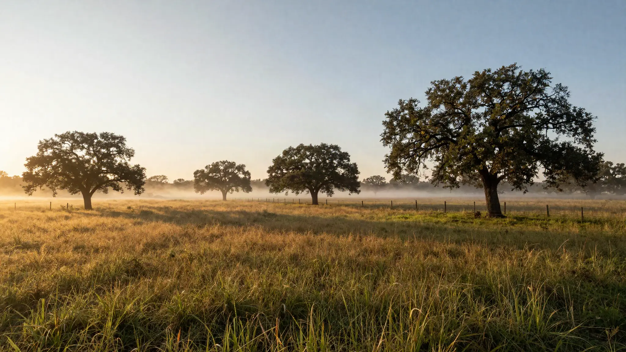 Texas hill country ranch at dawn — AI-generated sample imagery